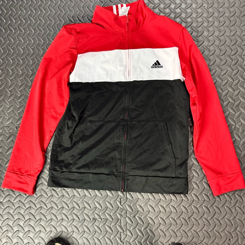 Boys size XL 18-20 adidas track jacket red white and blue